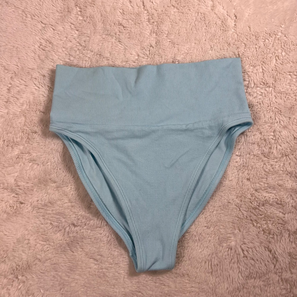 PINK Victoria's Secret Light Blue Ribbed Seamless High Waist Bikini Bottom Small